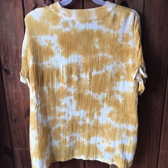 Wonderly Yellow Tie Dye Top XL V Neck Short Sleeve Cotton Gauze NWOT - Picture 5 of 6